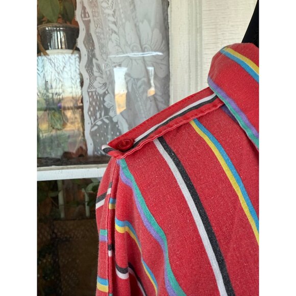 Vintage 70's Red Stripe Womens Button Blouse Cotton Blend Sz XL - Picture 9 of 13